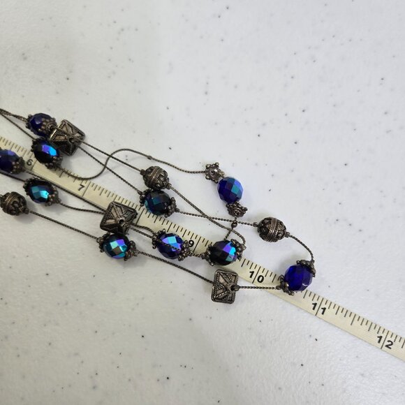 Chicos Illusion Necklace Blue Silver Tone Multi Strand Faceted Vintage Chain - Picture 9 of 9